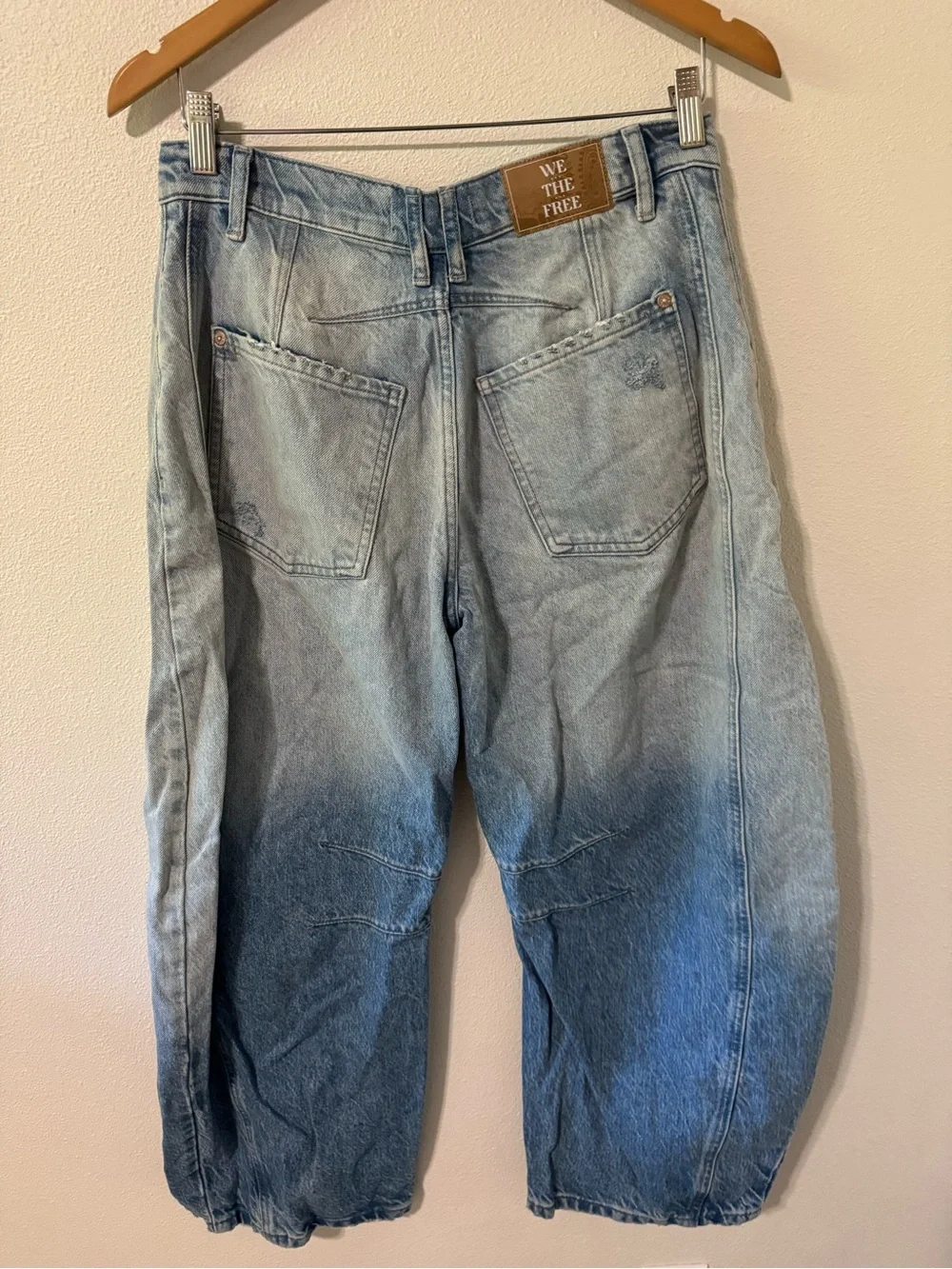 Free People We the Free Good Luck Mid Rise Barrel Jeans Light Wash Distressed-27